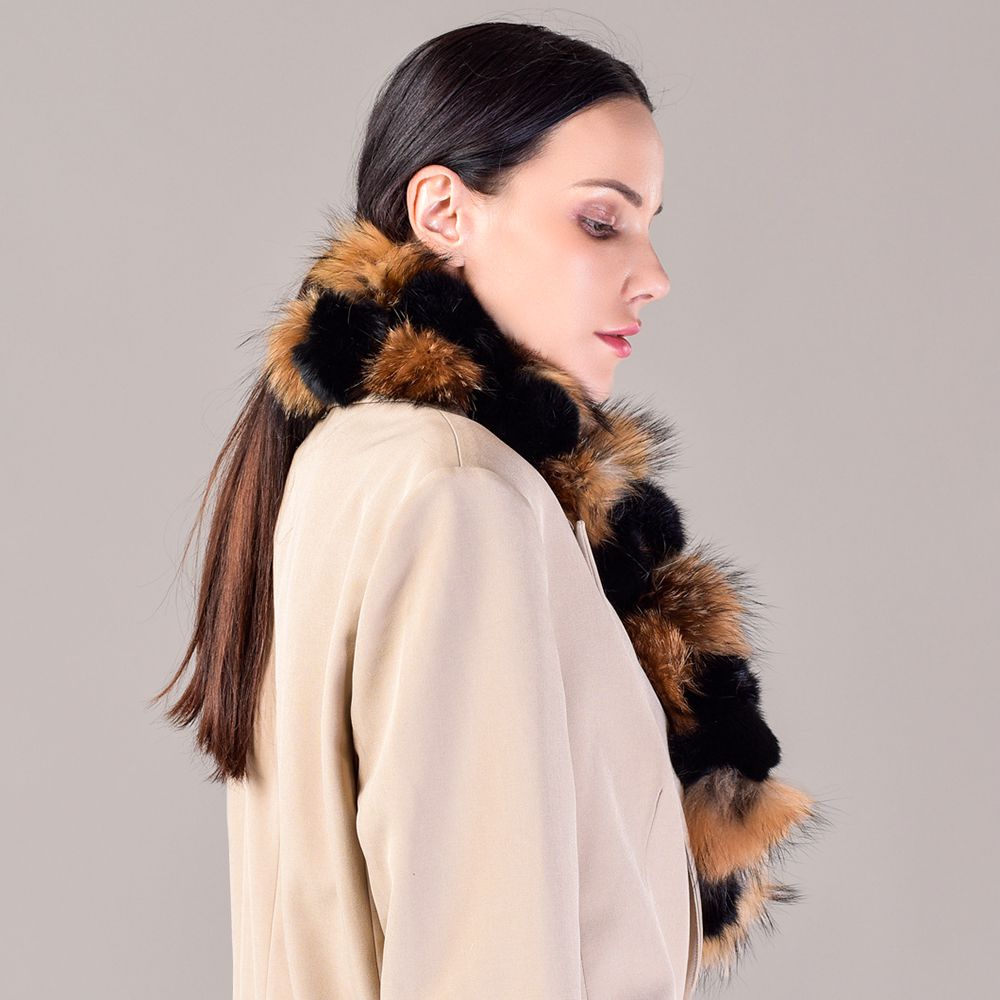 Pom-Pom Rabbit Fur Mixed Fox Fur Scarf Winter Luxury Accessory