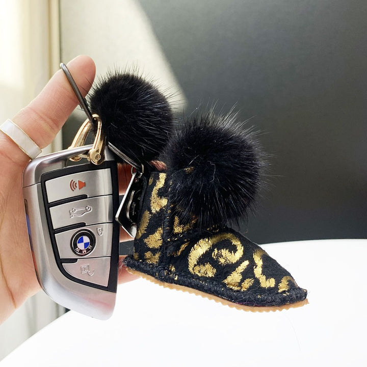 Real Mink Fur Glove & Boot Keychain Fluffy Pom Pom Bag Charm