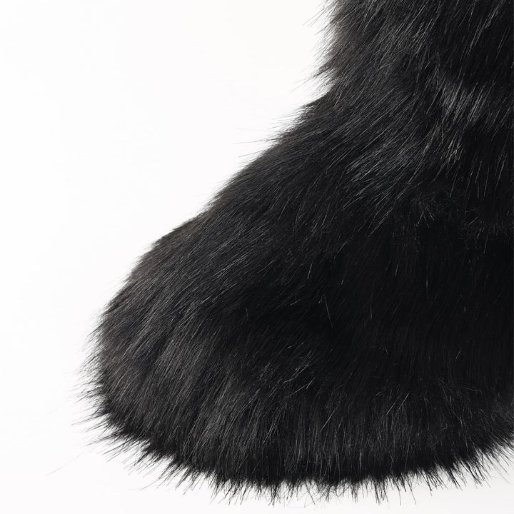 Faux Fox Fur Snow Boots for Women Winter Furry Cozy Slip-On Ankle Fur Boots