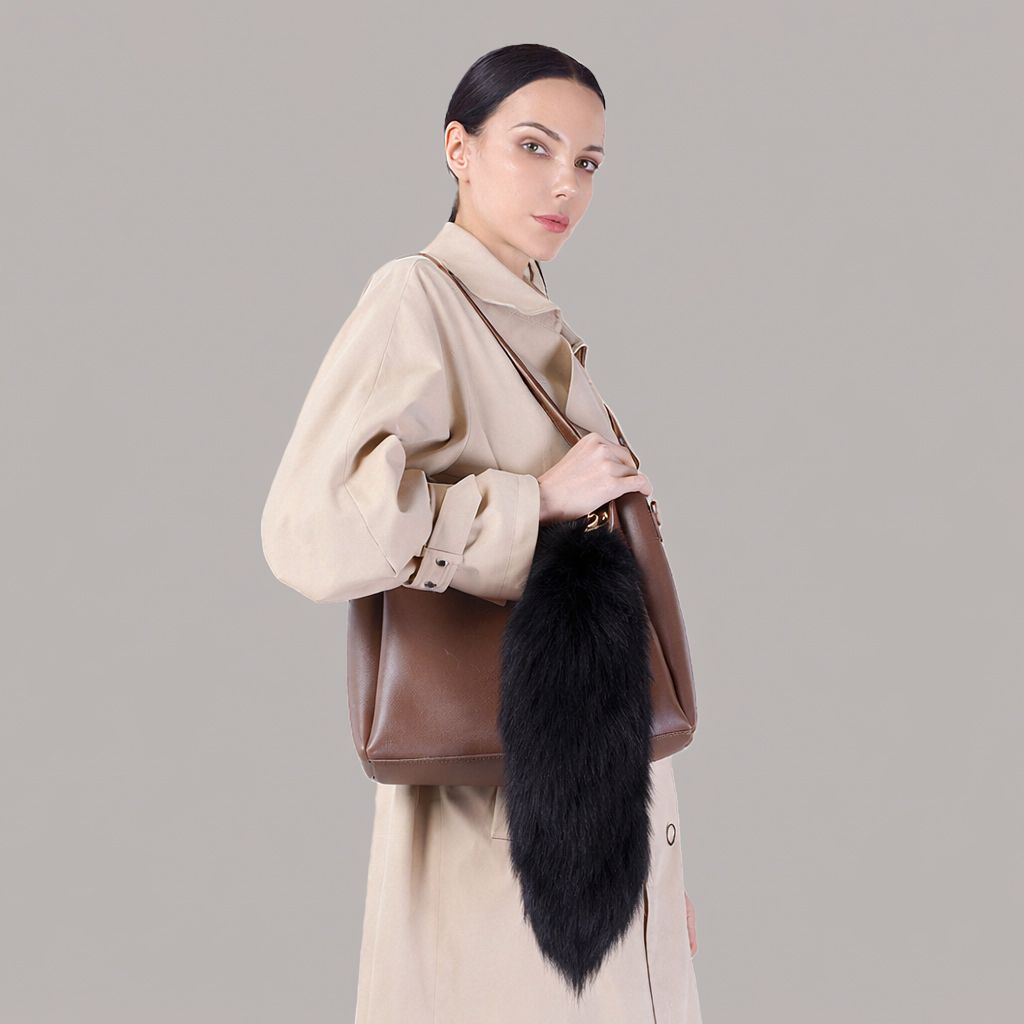 Natural Color Real Fox Fur Tail Keychain Oversized Fluffy Plush Bag Charm