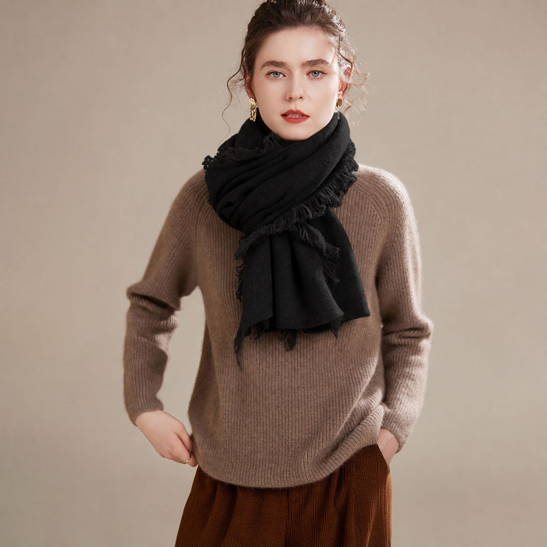 Fringed Cashmere Long Scarf Wrap for Women