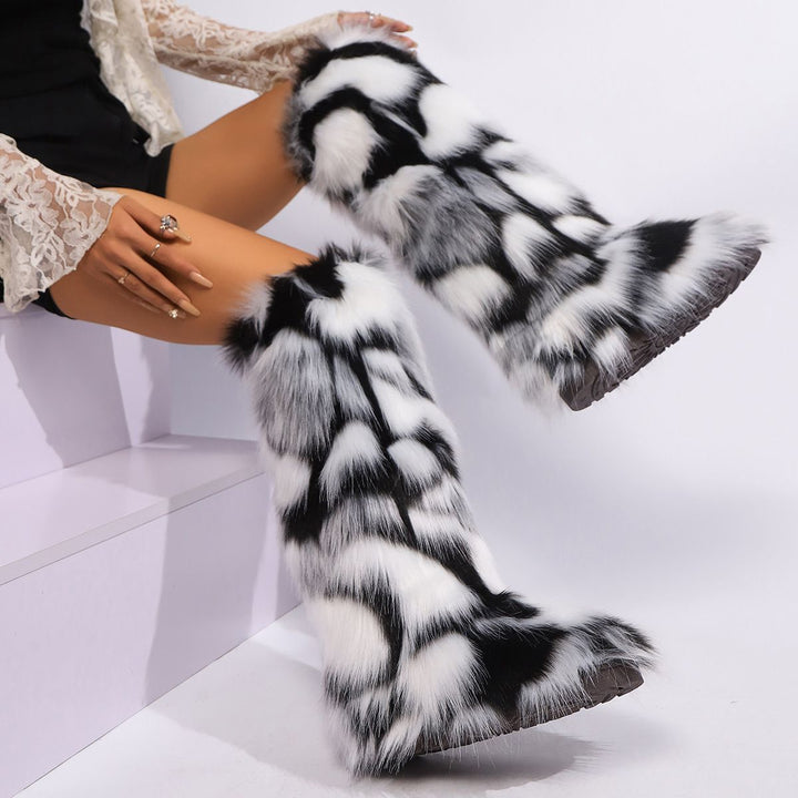 Womens Faux Fur Boot Winter Fluffy Long Furry Boots for Girls Outdoor Fuzzy Knee-High Boots