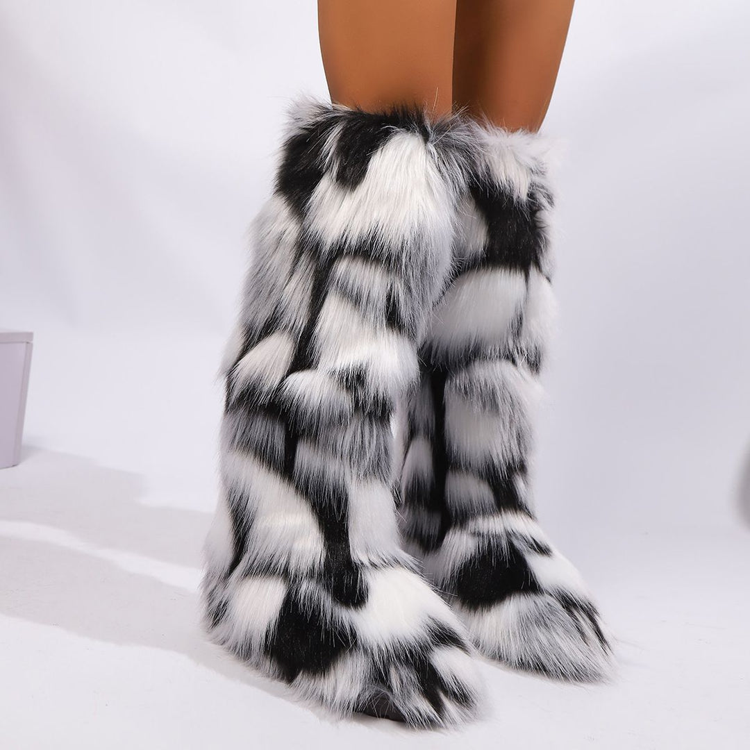 Womens Faux Fur Boot Winter Fluffy Long Furry Boots for Girls Outdoor Fuzzy Knee-High Boots