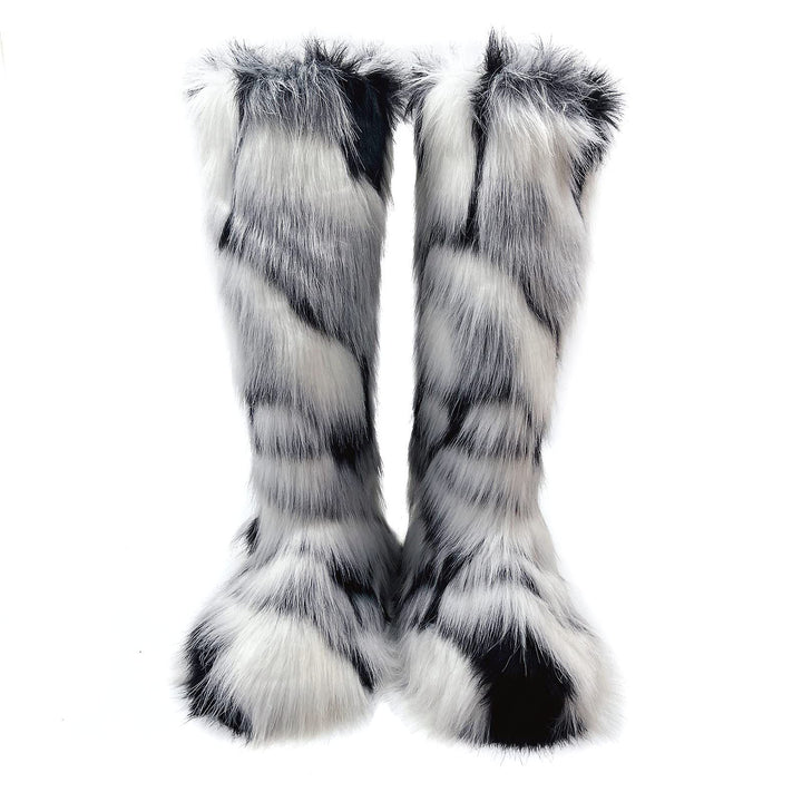 Womens Faux Fur Boot Winter Fluffy Long Furry Boots for Girls Outdoor Fuzzy Knee-High Boots