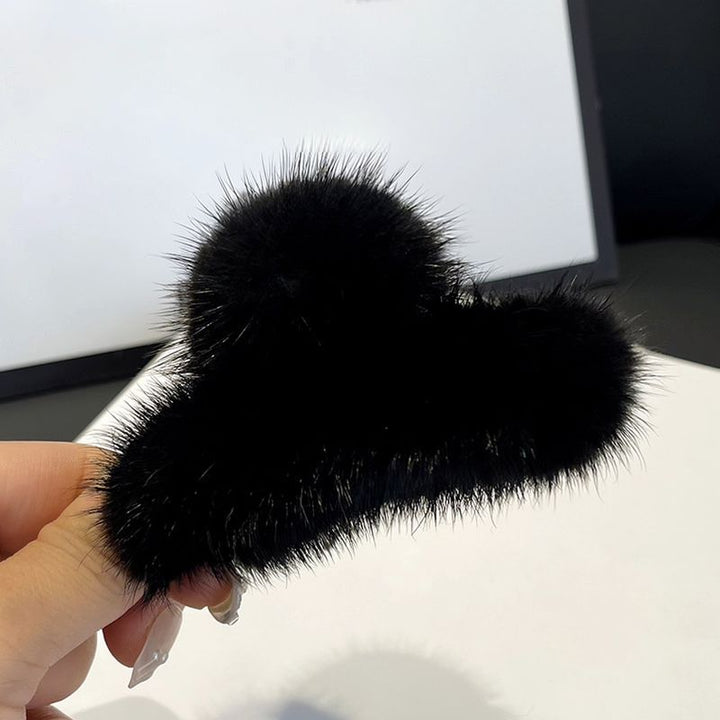 Women's Real Mink Fur Claw Clip Fluffy Hair Clamp Winter Cute Shark Clip Hair Accessories
