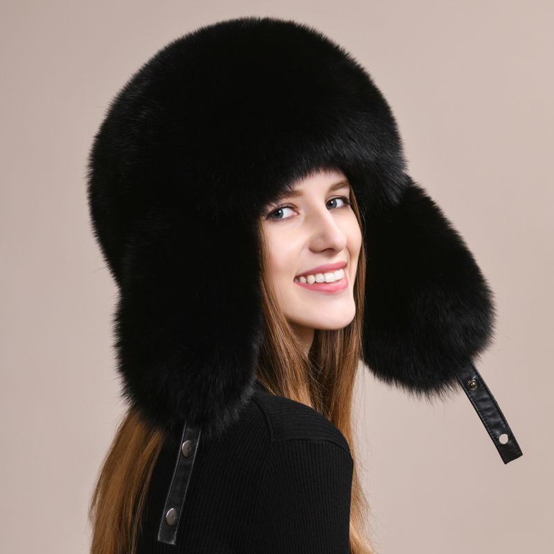 Luxury Genuine Fox Fur Trapper Hat Full Pelt Winter Pom Pom Hat Cold Wether Ushanka for Women