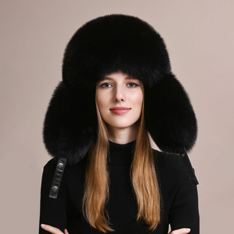Luxury Genuine Fox Fur Trapper Hat Full Pelt Winter Pom Pom Hat Cold Wether Ushanka for Women