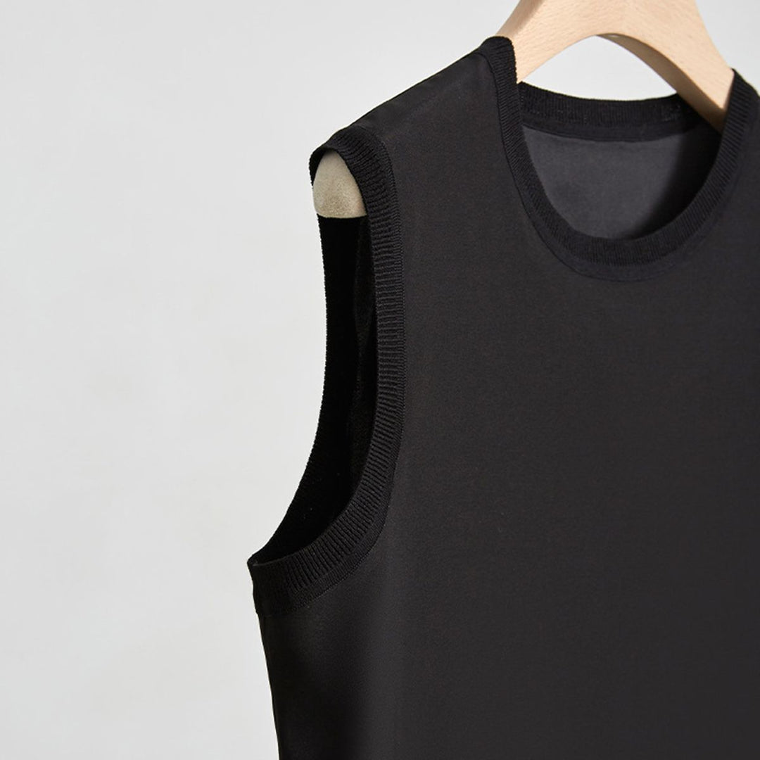 Women's Ribbed Trim Sleeveless Crew Neck Mulberry Silk Tank Top