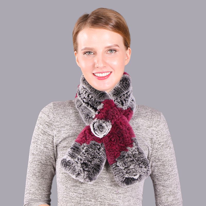Soft Rabbit Fur Winter Wrap Scarf Stole with Rose Decoration