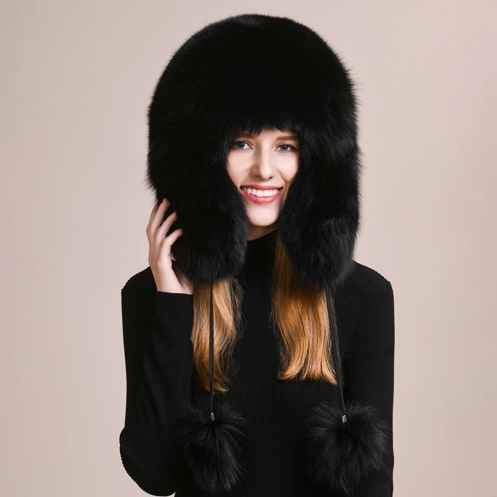 Luxury Genuine Fox Fur Trapper Hat Full Pelt Winter Pom Pom Hat Cold Wether Ushanka for Women