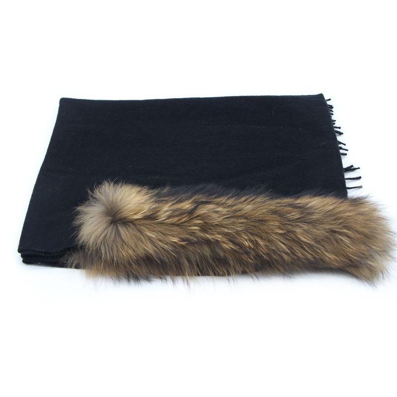 Cashmere Shawl with Real Fox Raccoon Fur Collar for Women Luxury Cashmere Wrap Scarf Winter Stole