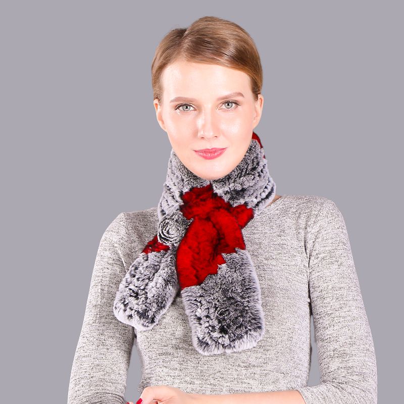 Soft Rabbit Fur Winter Wrap Scarf Stole with Rose Decoration