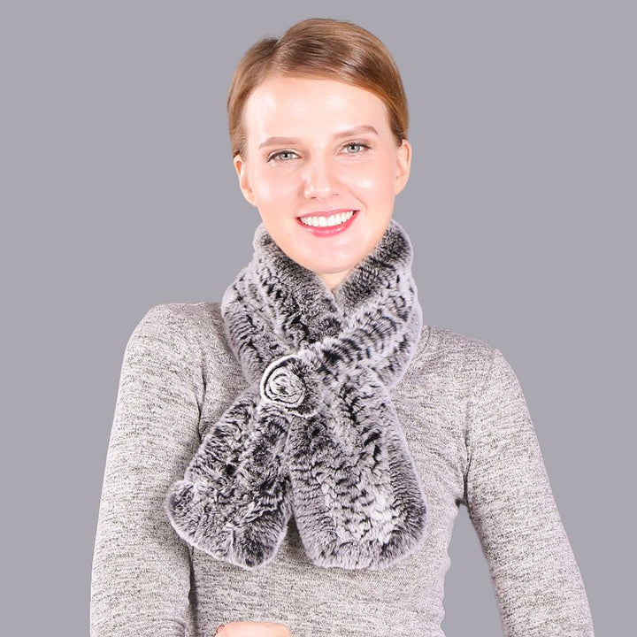 Soft Rabbit Fur Winter Wrap Scarf Stole with Rose Decoration