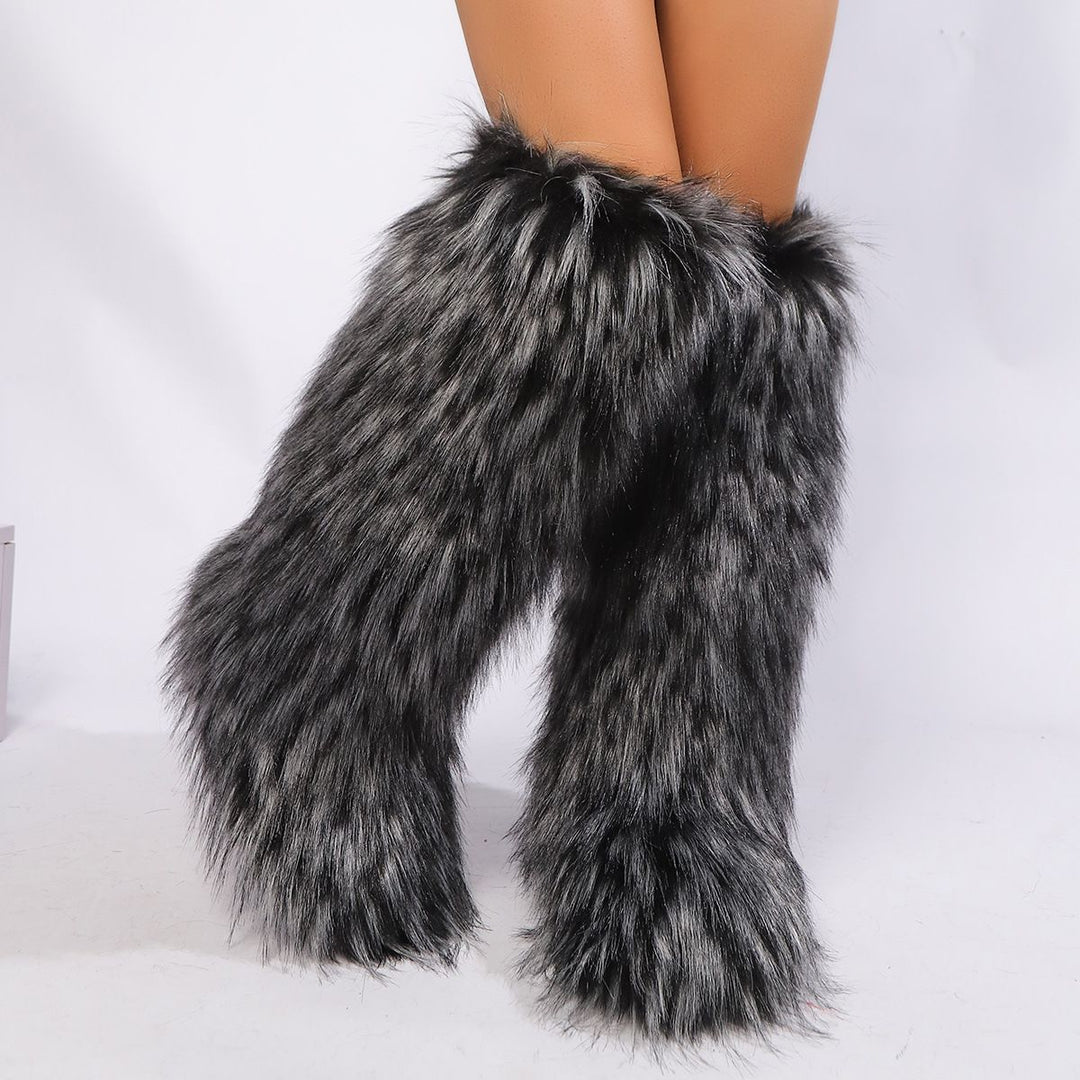 Womens Faux Fur Boot Winter Fluffy Long Furry Boots for Girls Outdoor Fuzzy Knee-High Boots