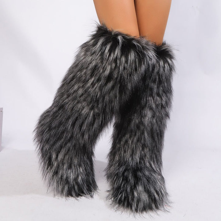 Womens Faux Fur Boot Winter Fluffy Long Furry Boots for Girls Outdoor Fuzzy Knee-High Boots