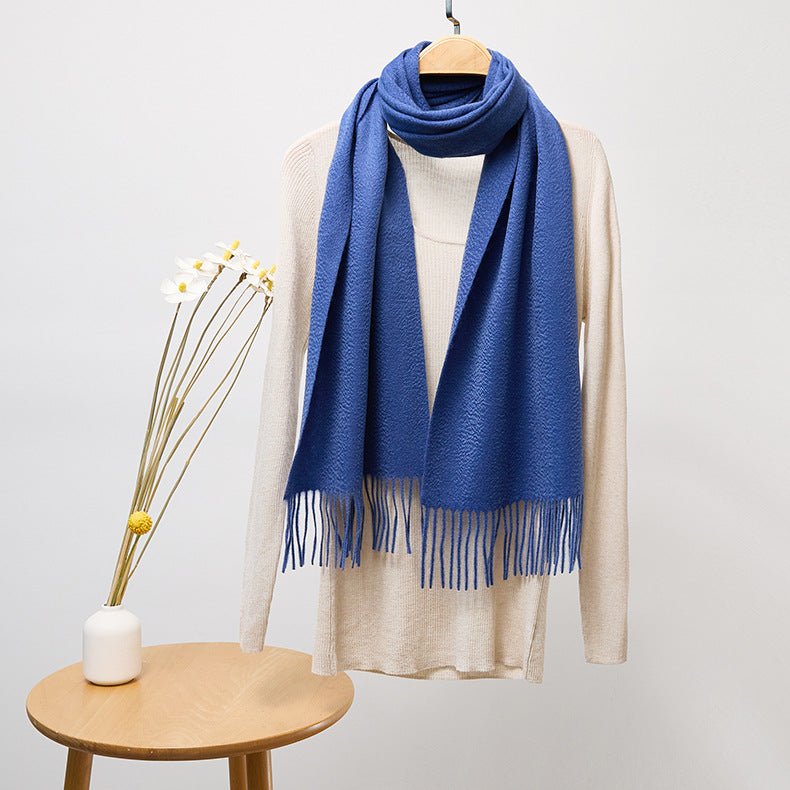 Basic Solid Color Long Cashmere Scarf with Tassels