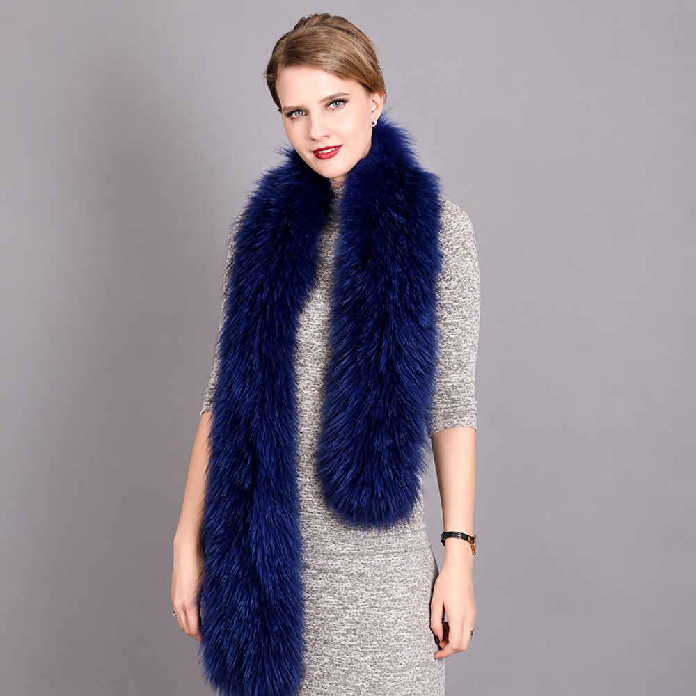 Women's Classic Long Fox Fur Scarf Long Plush Fur Stole Wrap for Women