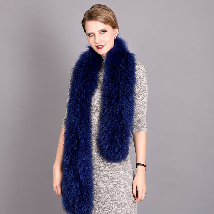 Women's Classic Long Fox Fur Scarf Long Plush Fur Stole Wrap for Women