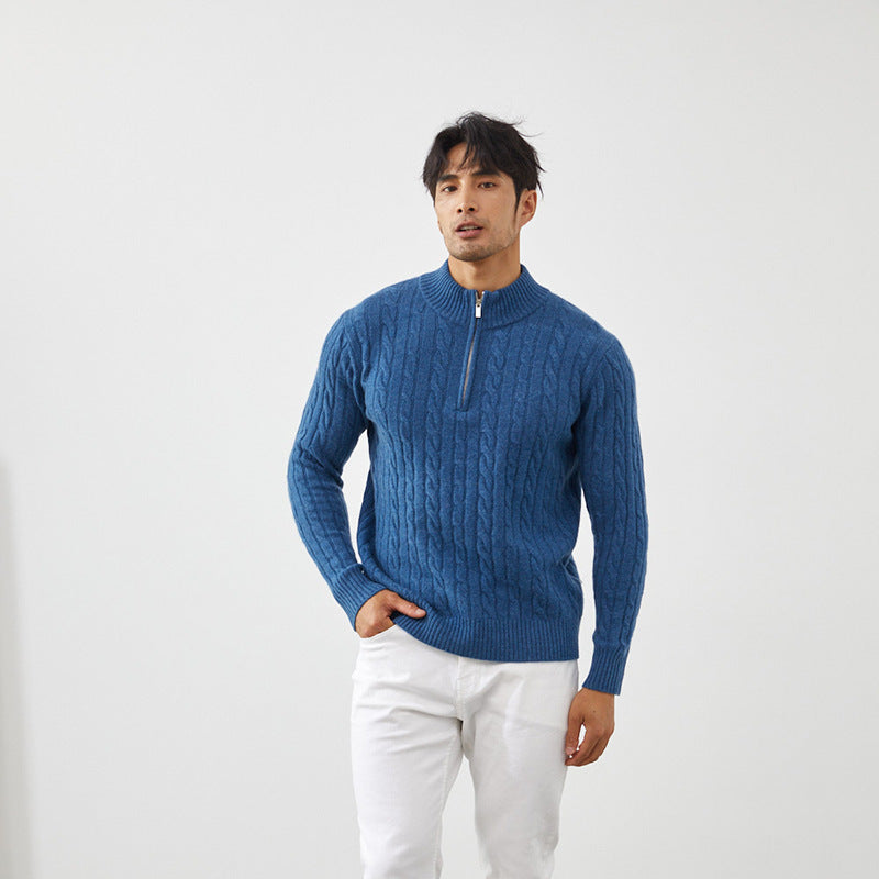 Men's Classic & Cozy Cable Knit 100% Cashmere Half-Zip Sweater