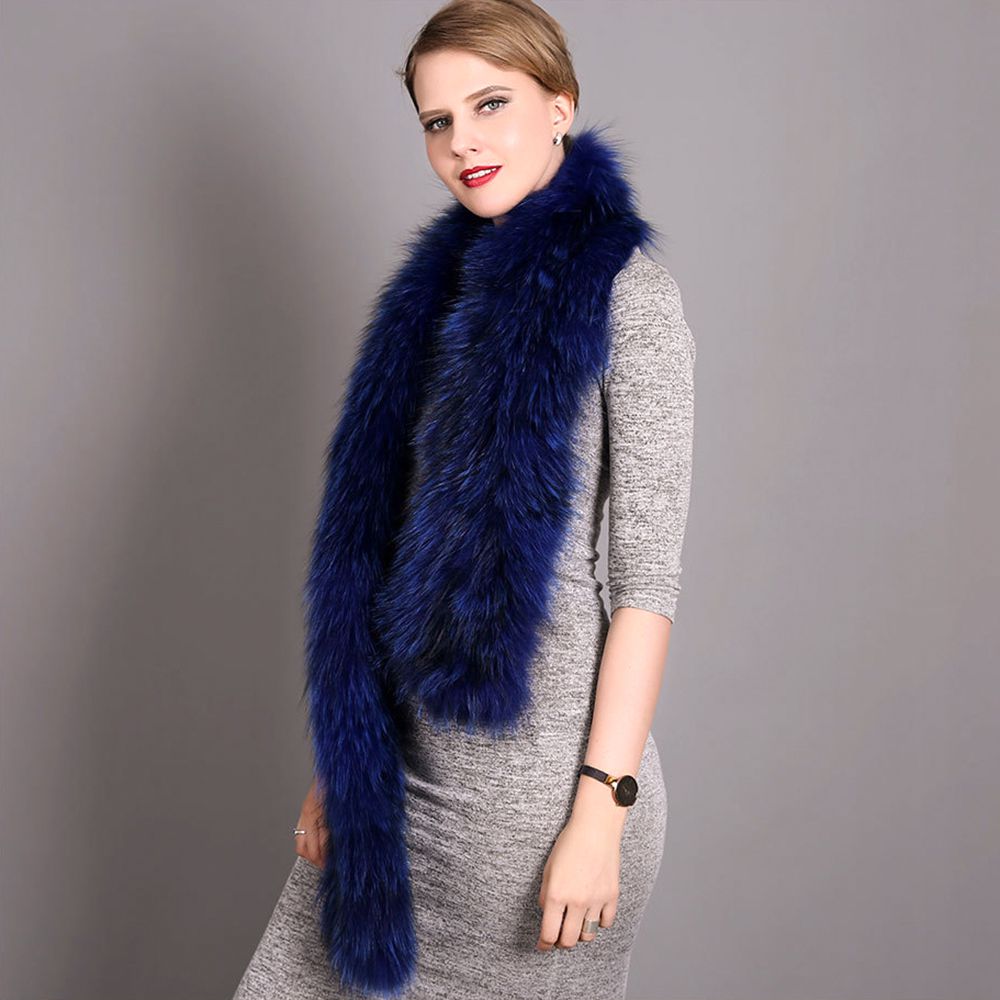 Women's Classic Long Fox Fur Scarf Long Plush Fur Stole Wrap for Women