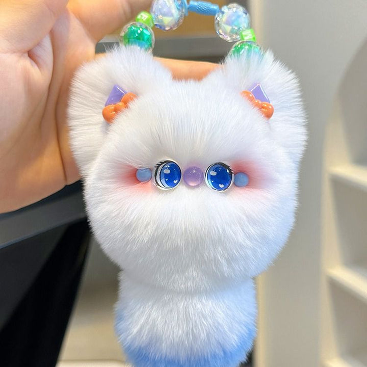 Fluffy Rabbit Fur Cat Keychain Cute Pom Pom Bag Charm Key Ring