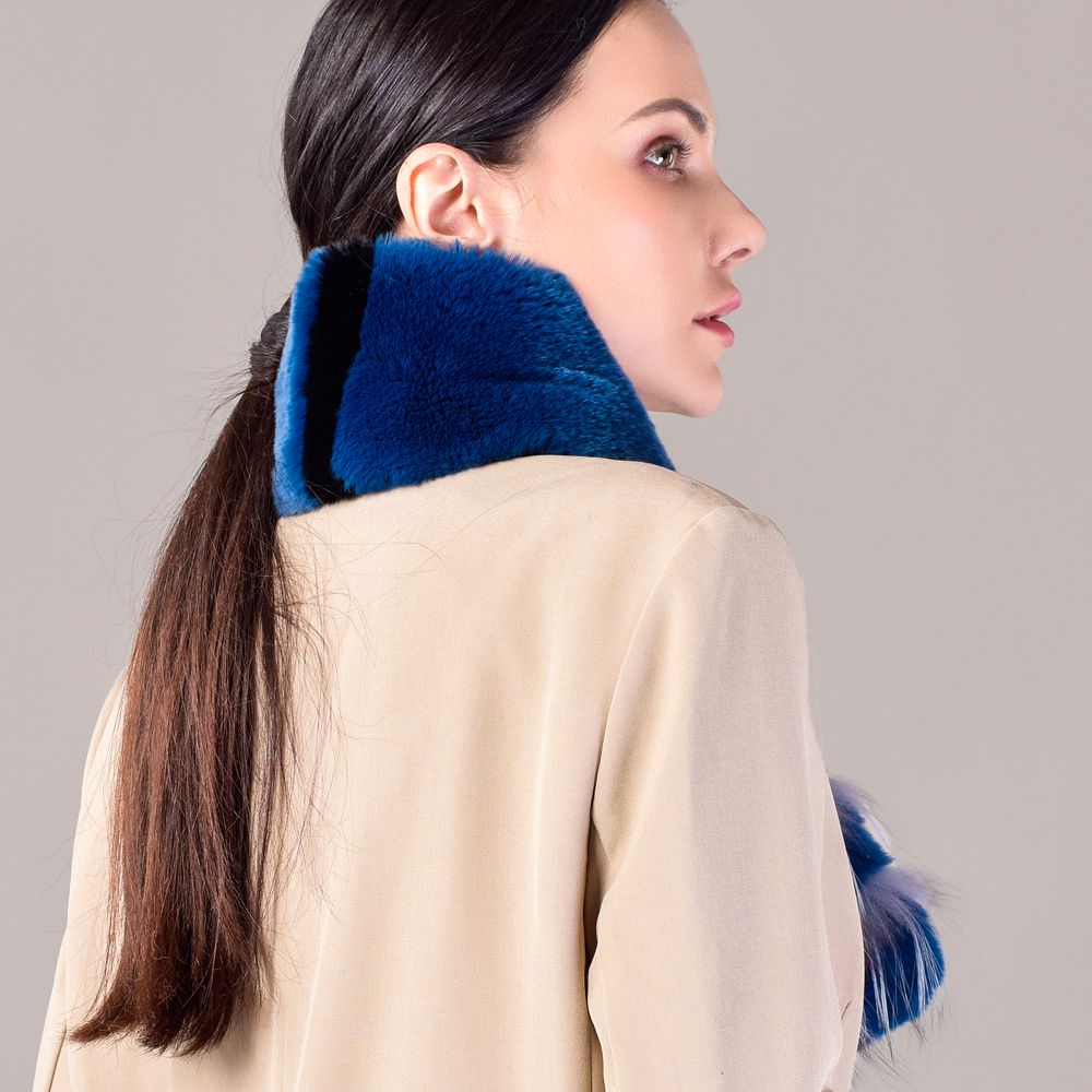 Soft Rabbit Fur Scarf with Fox Fur Trim Fashionable Two-Tone Women Winter Scarf