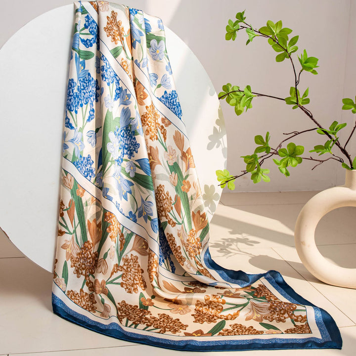 41" x 41" Classic Bloom Floral Paisley Butterfly Vintage Printed 100% Mulberry Silk Charmeuse Square Scarf