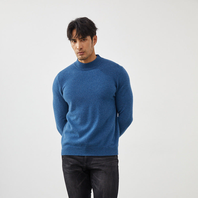 Men's Classic Mock Neck 100% Cashmere Pullover Sweater