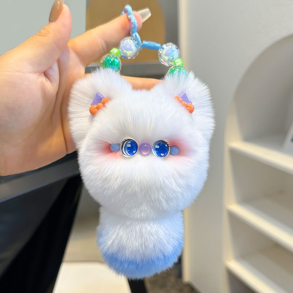 Fluffy Rabbit Fur Cat Keychain Cute Pom Pom Bag Charm Key Ring