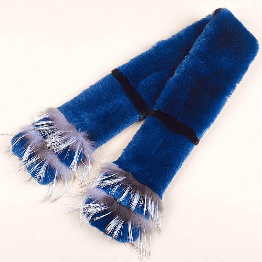 Soft Rabbit Fur Scarf with Fox Fur Trim Fashionable Two-Tone Women Winter Scarf