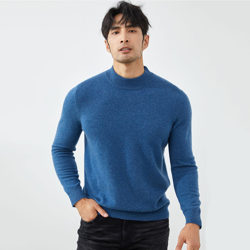 Men's Classic Mock Neck 100% Cashmere Pullover Sweater