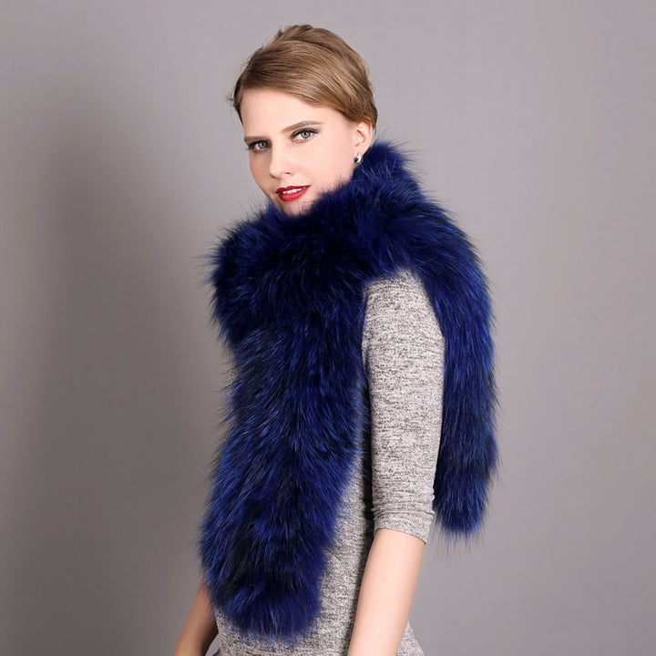 Women's Classic Long Fox Fur Scarf Long Plush Fur Stole Wrap for Women