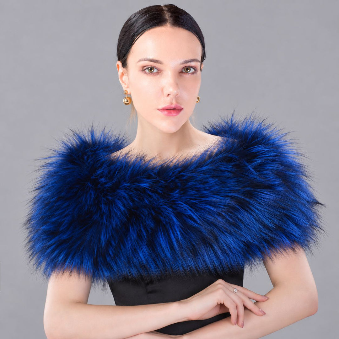Women’s Real Raccoon Fur Wrap Shawl Natural Color Fur Stole Cape Collar