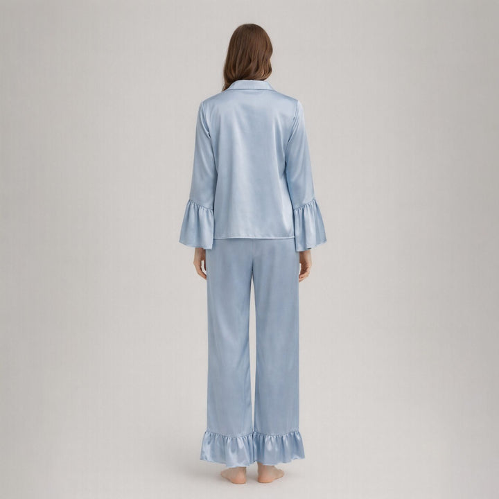 22 Momme Long Sleeve Ruffled Hem Mulberry Silk Pajama Set for Women