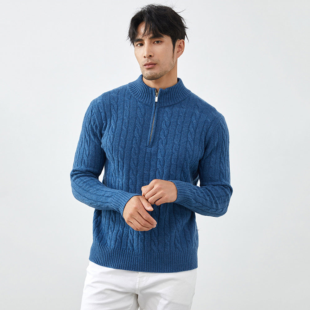 Men's Classic & Cozy Cable Knit 100% Cashmere Half-Zip Sweater