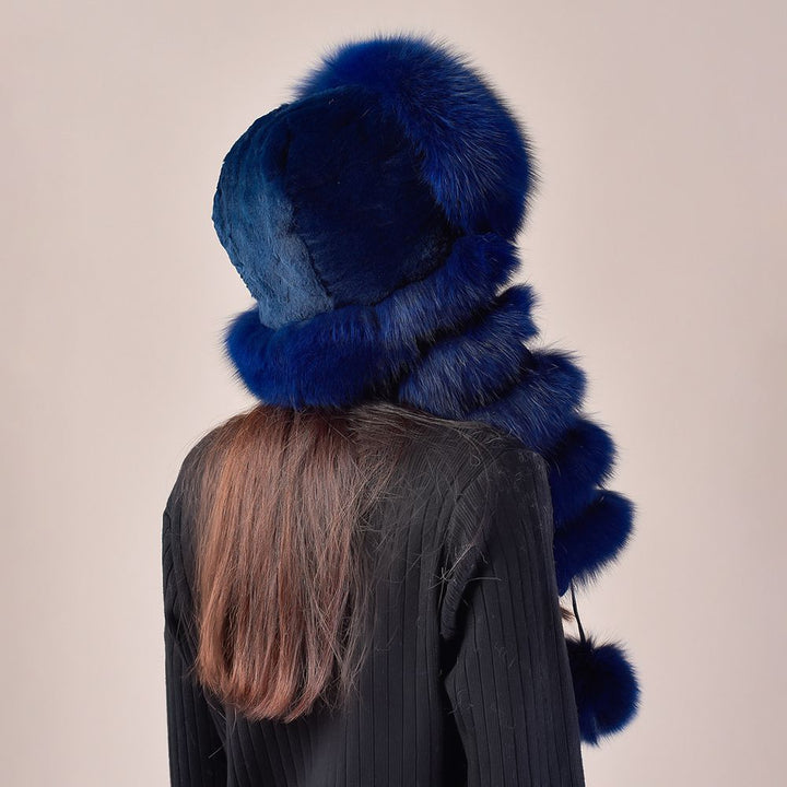 Large Fox Fur Trapper Hat Women's Winter Cold Weather Warm Pom-Pom Fur Hat