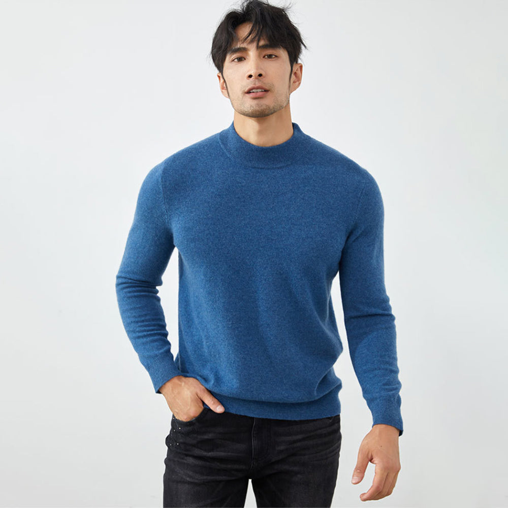 Men's Classic Mock Neck 100% Cashmere Pullover Sweater