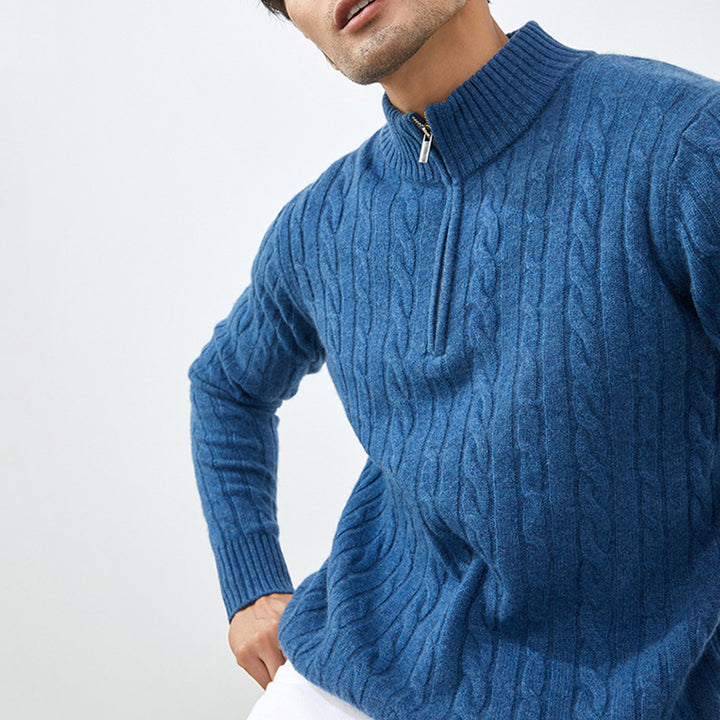 Men's Classic & Cozy Cable Knit 100% Cashmere Half-Zip Sweater