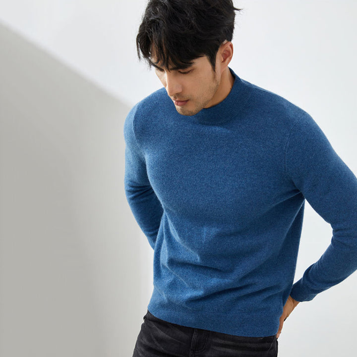 Men's Classic Mock Neck 100% Cashmere Pullover Sweater