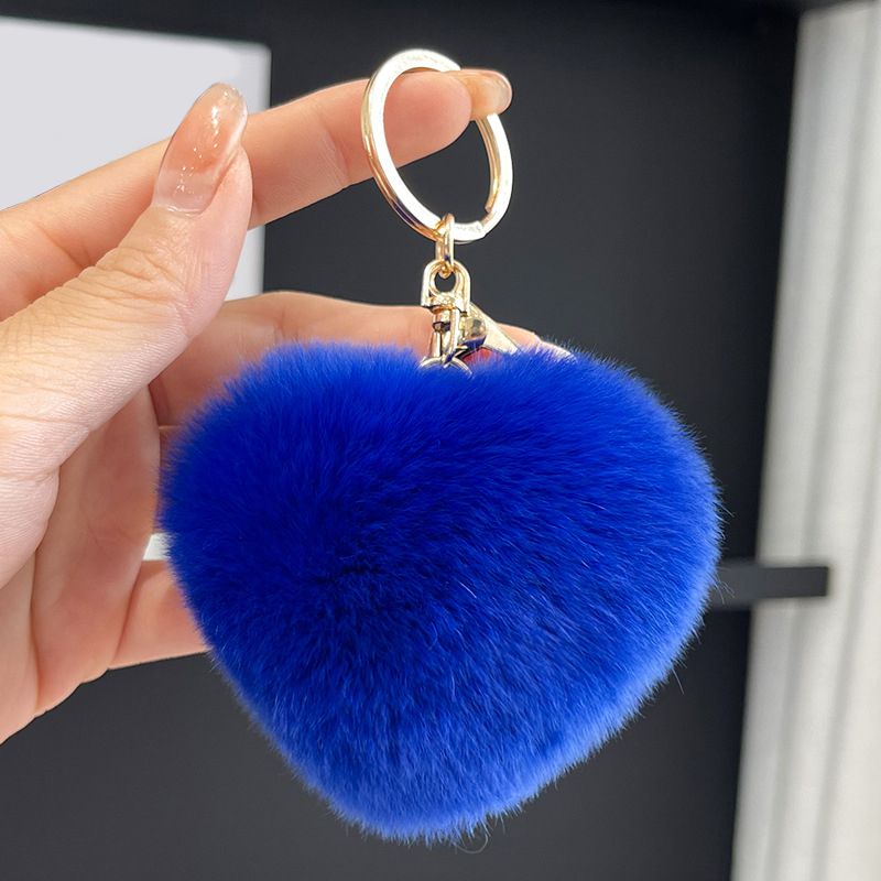 Real Rabbit Fur Heart Keychain Fluffy Plush Fur Pom Pom Bag Charm
