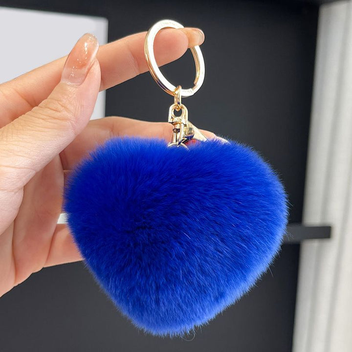 Real Rabbit Fur Heart Keychain Fluffy Plush Fur Pom Pom Bag Charm