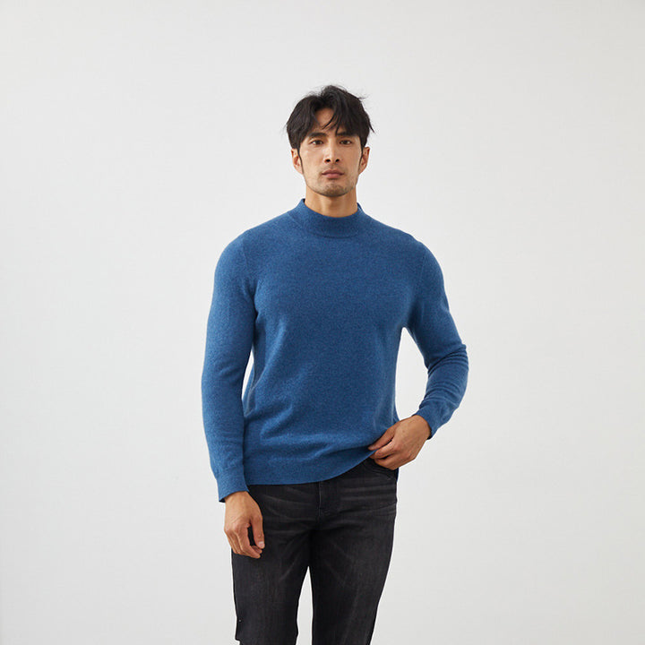 Men's Classic Mock Neck 100% Cashmere Pullover Sweater