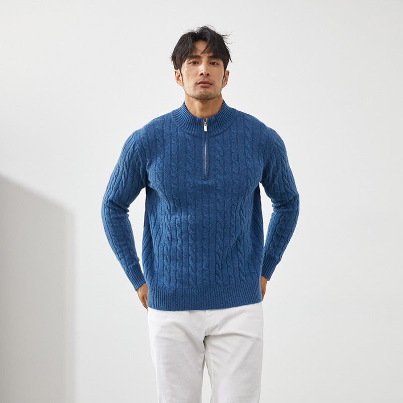 Men's Classic & Cozy Cable Knit 100% Cashmere Half-Zip Sweater