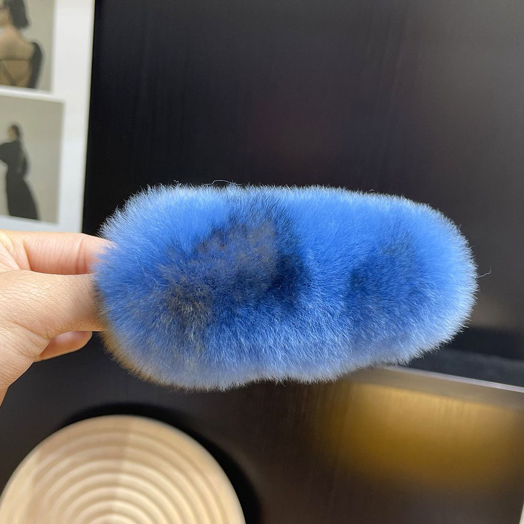 Soft Fluffy Oval Rabbit Fur Alligator Clip
