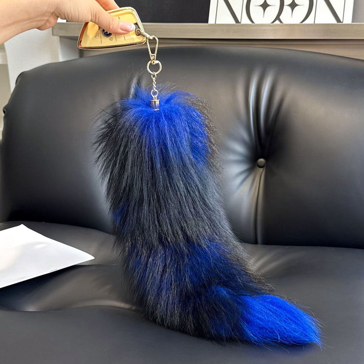 Colorful Real Fox Fur Tail Keychain Fluffy Long Fur Bag Charm Key Ring