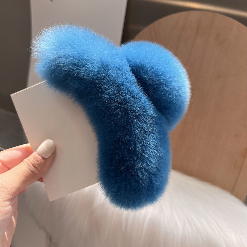 Large Fluffy Rabbit Fur Claw Clip