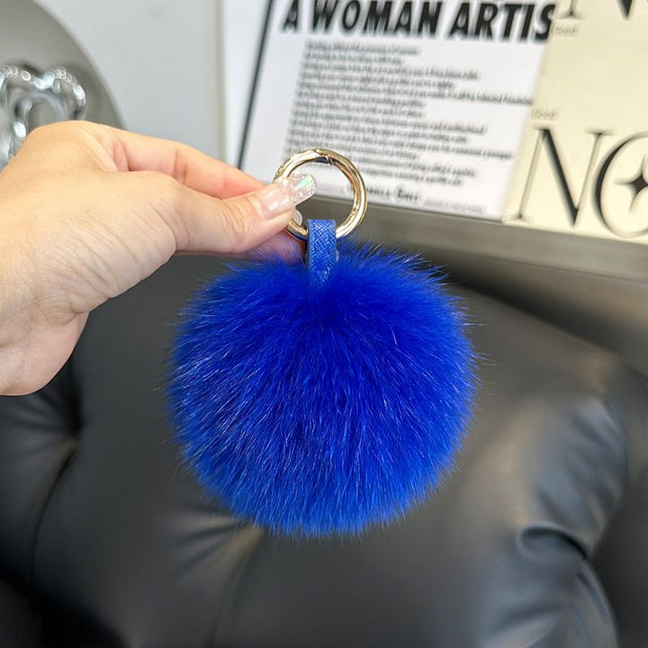 Genuine Fox Fur Pom-Pom Keychain Luxury Fluffy Fur Ball Bag Charm