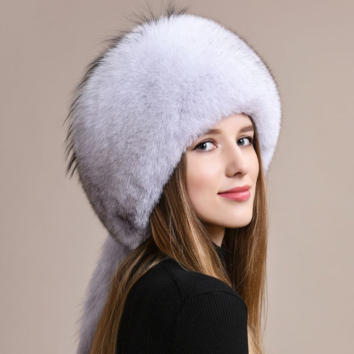 Genuine Fox Fur Hat for Women Luxury Long Tail Full-Pelt Winter Outdoor Hat