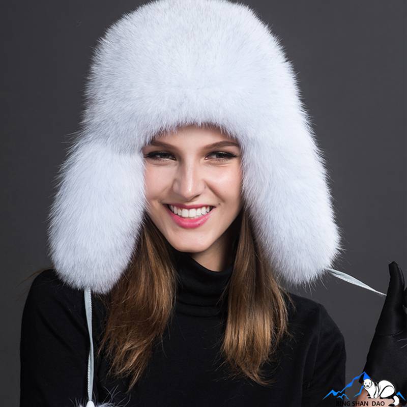 Real Fox Fur Trapper Hats for Women Winter Outdoor Cold Weather Fluffy Fuzzy Furry Genuine Fur Hats