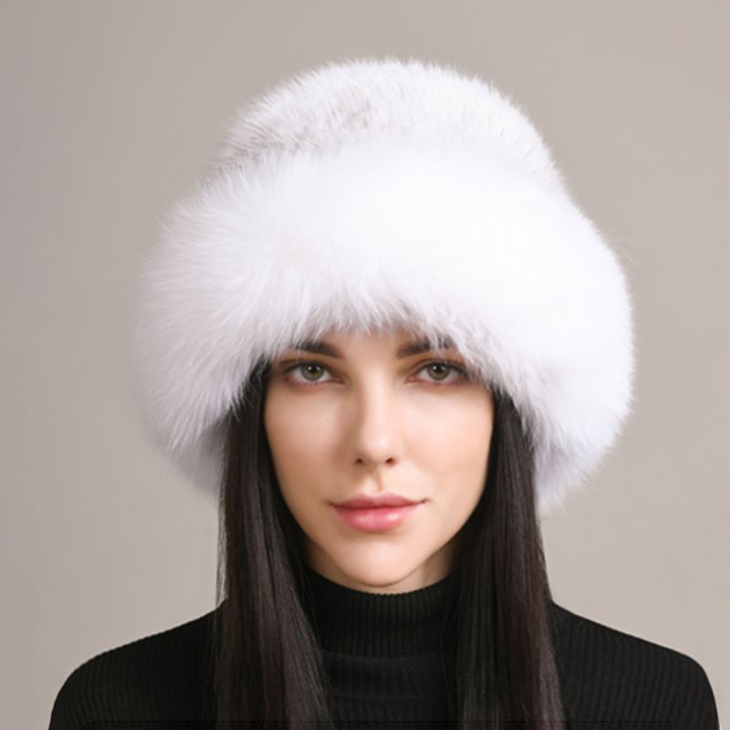 Luxury Mink Fur Hat for Women Full Fox Fur Brim Winter Bucket Hat